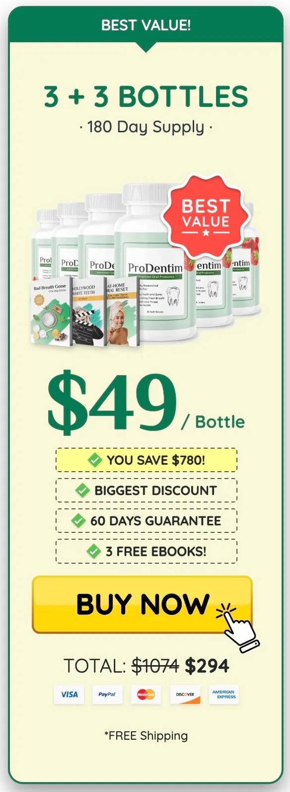 ProDentim 6 bottles 180-day supply